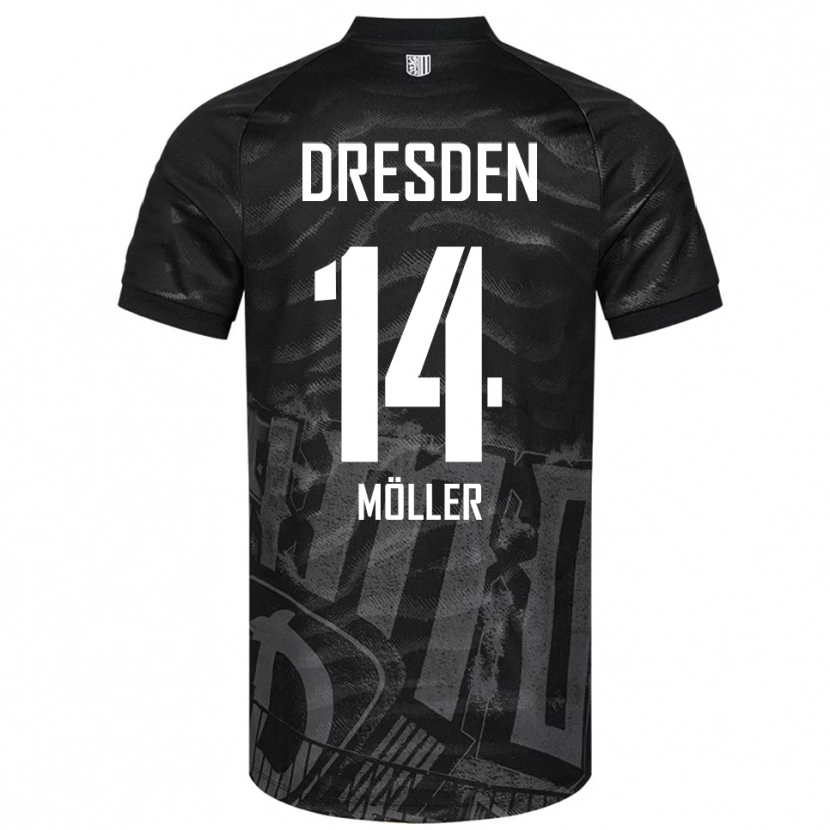 Danxen Børn Gustav Möller #14 Sort Grå Udebane Spillertrøjer 2025/26 Trøje T-Shirt