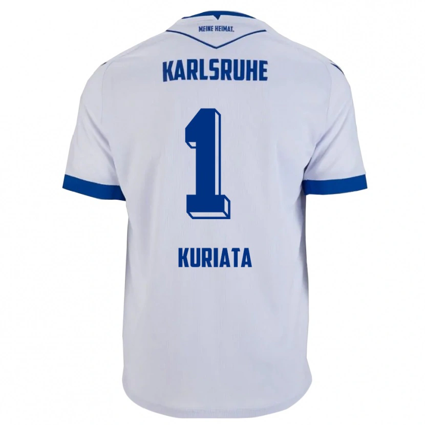 Danxen Børn Malik Kuriata #1 Hvid Blå Udebane Spillertrøjer 2025/26 Trøje T-Shirt
