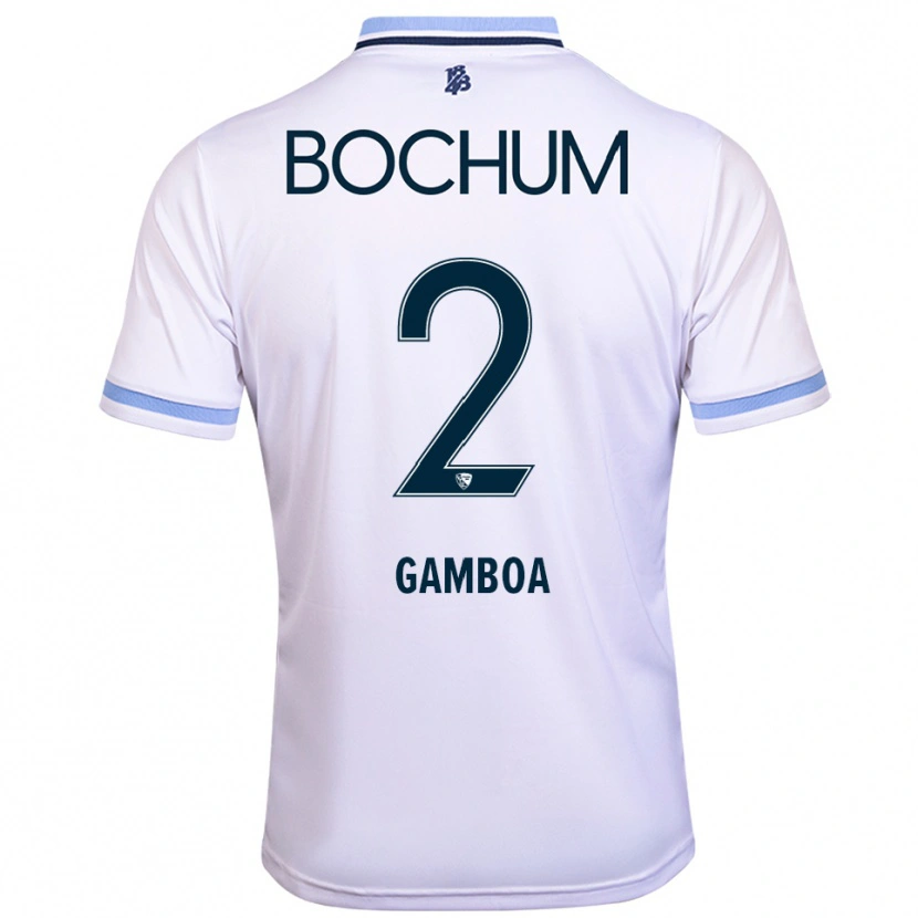 Danxen Børn Cristian Gamboa #2 Hvid Himmelblå Udebane Spillertrøjer 2025/26 Trøje T-Shirt