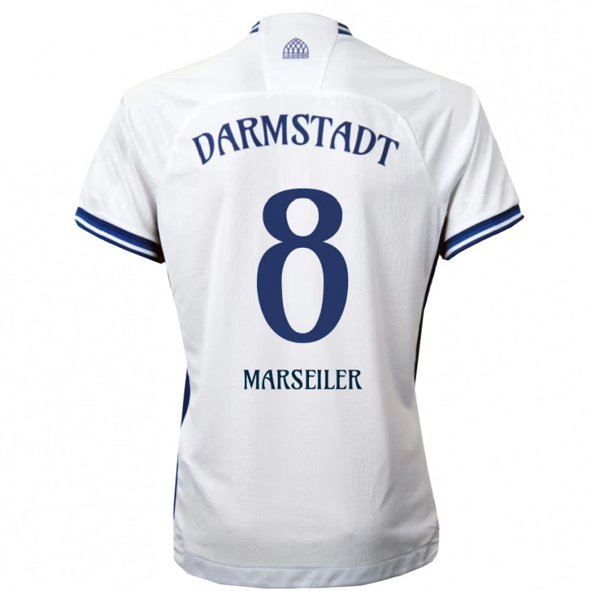 Danxen Børn Luca Marseiler #8 Hvid Blå Udebane Spillertrøjer 2025/26 Trøje T-Shirt