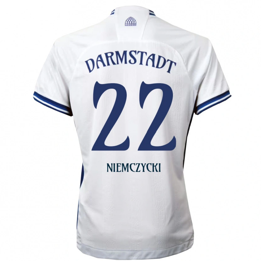 Danxen Børn Karol Niemczycki #22 Hvid Blå Udebane Spillertrøjer 2025/26 Trøje T-Shirt