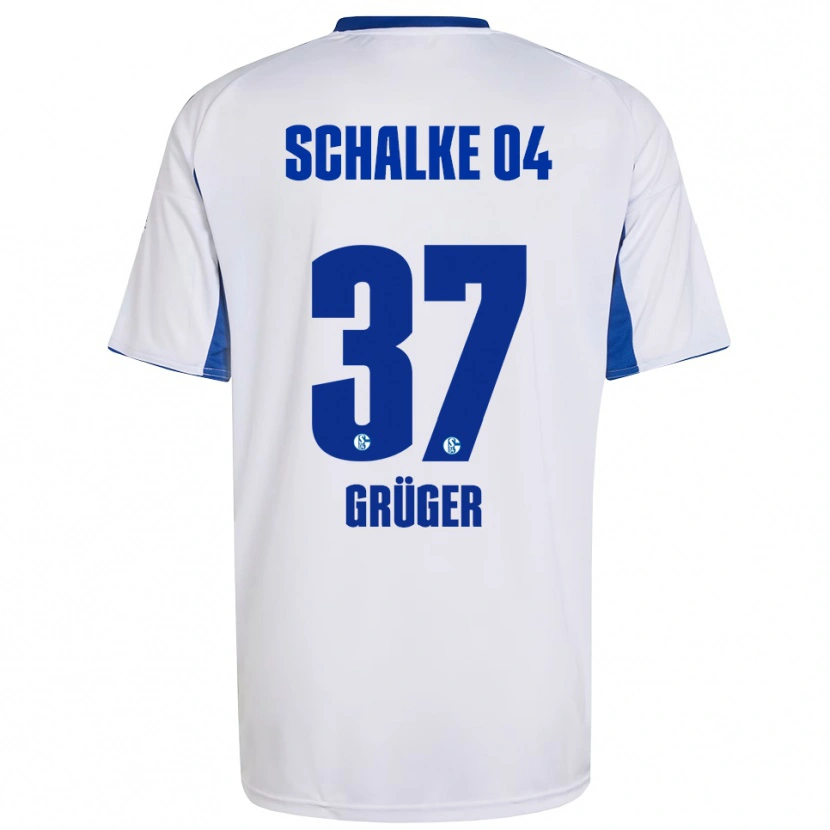 Danxen Børn Max Grüger #37 Hvid Blå Udebane Spillertrøjer 2025/26 Trøje T-Shirt