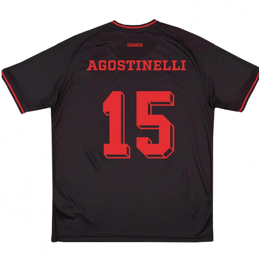 Danxen Børn Massimo Agostinelli #15 Sort Rød Hvid Udebane Spillertrøjer 2025/26 Trøje T-Shirt