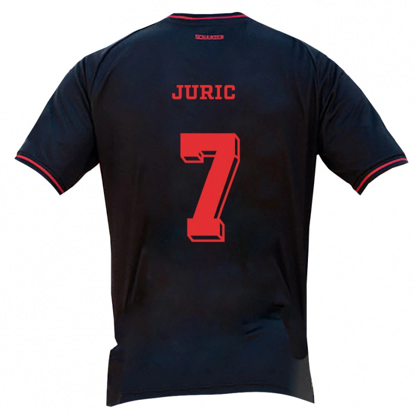 Danxen Børn Kristjan Juric #7 Sort Rød Hvid Udebane Spillertrøjer 2025/26 Trøje T-Shirt