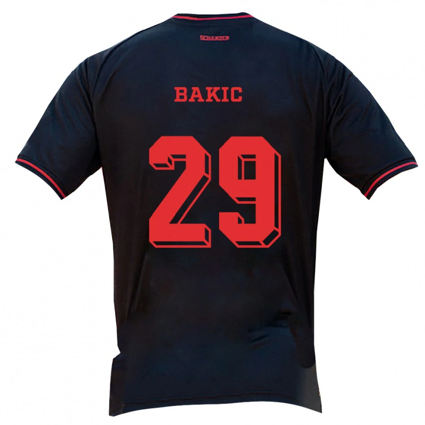 Danxen Børn Edis Bakic #29 Sort Rød Hvid Udebane Spillertrøjer 2025/26 Trøje T-Shirt