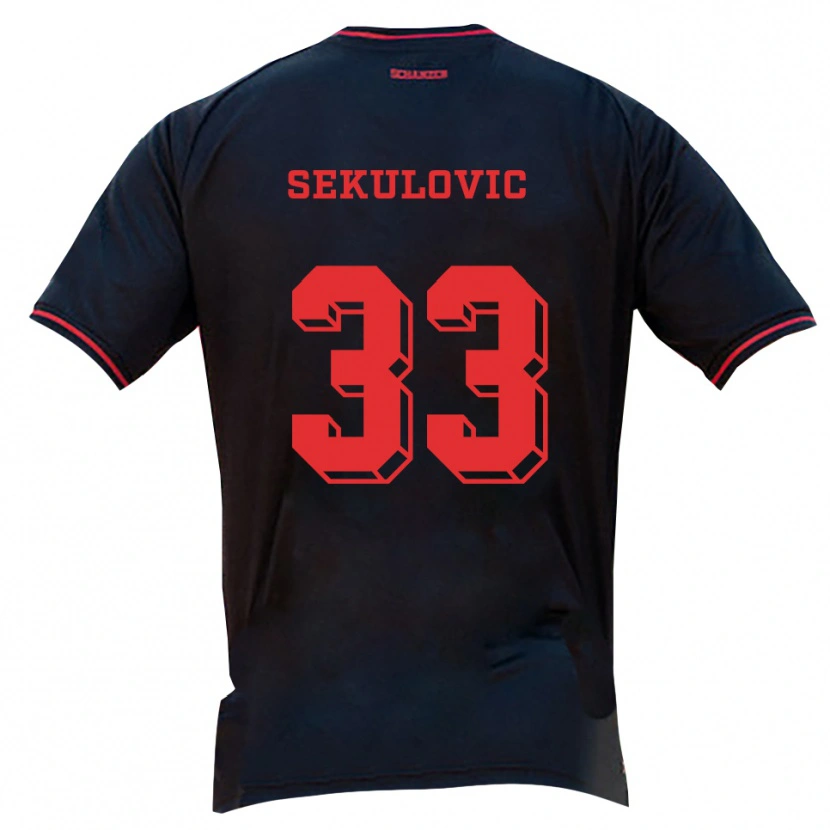 Danxen Børn Davide-Danilo Sekulovic #33 Sort Rød Hvid Udebane Spillertrøjer 2025/26 Trøje T-Shirt