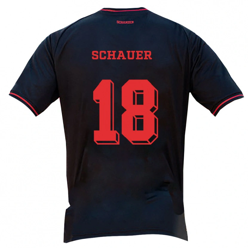 Danxen Børn Sarah Schauer #18 Sort Rød Hvid Udebane Spillertrøjer 2025/26 Trøje T-Shirt