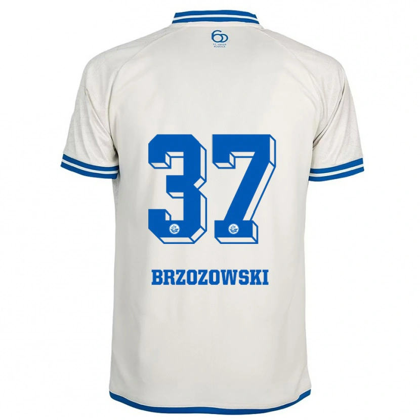 Danxen Børn Milosz Brzozowski #37 Hvid Blå Udebane Spillertrøjer 2025/26 Trøje T-Shirt