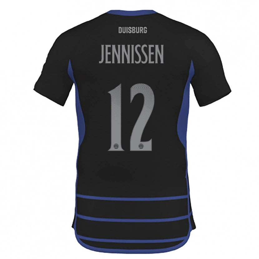 Danxen Børn Laurenz Jennissen #12 Sort Blå Udebane Spillertrøjer 2025/26 Trøje T-Shirt