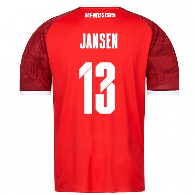 Danxen Børn Joshua Jansen #13 Rød Burgundy Hvid Udebane Spillertrøjer 2025/26 Trøje T-Shirt
