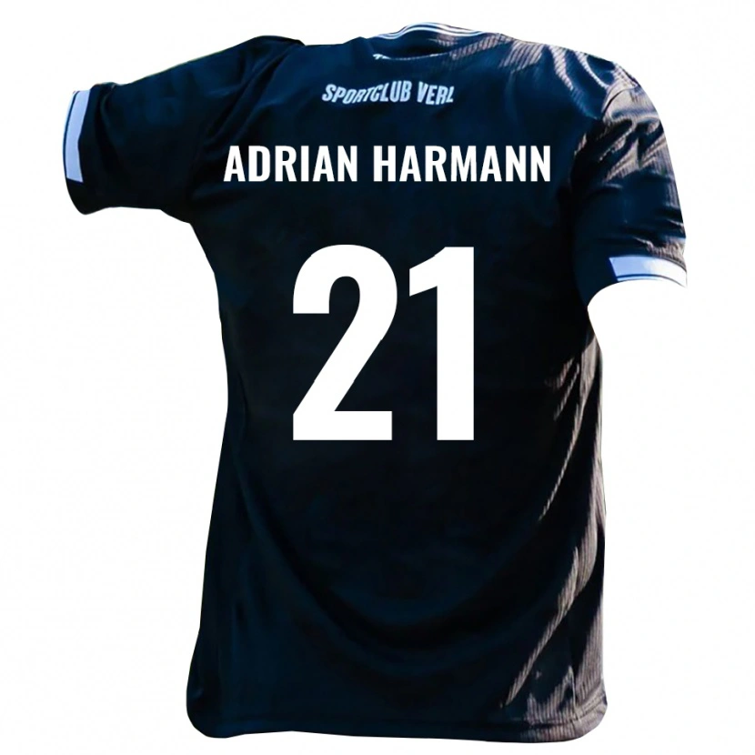 Danxen Børn Manuel Adrian Harmann #21 Sort Hvid Udebane Spillertrøjer 2025/26 Trøje T-Shirt