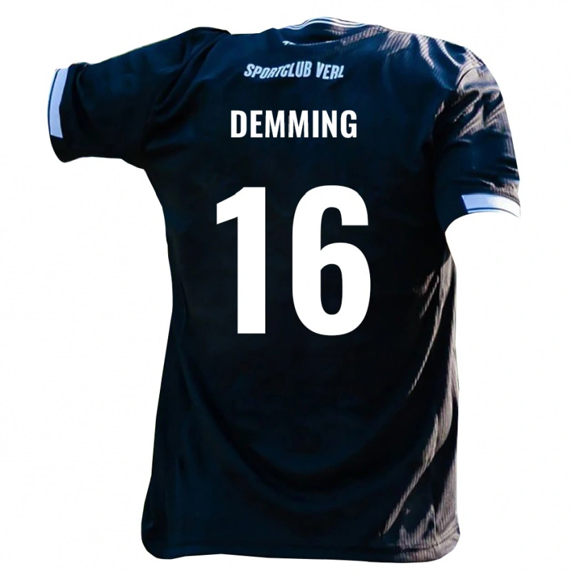 Danxen Børn Lukas Demming #16 Sort Hvid Udebane Spillertrøjer 2025/26 Trøje T-Shirt