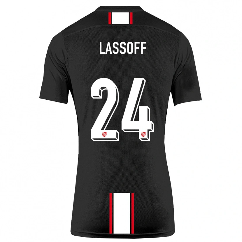 Danxen Børn Matteo Lassoff #24 Sort Hvid Udebane Spillertrøjer 2025/26 Trøje T-Shirt