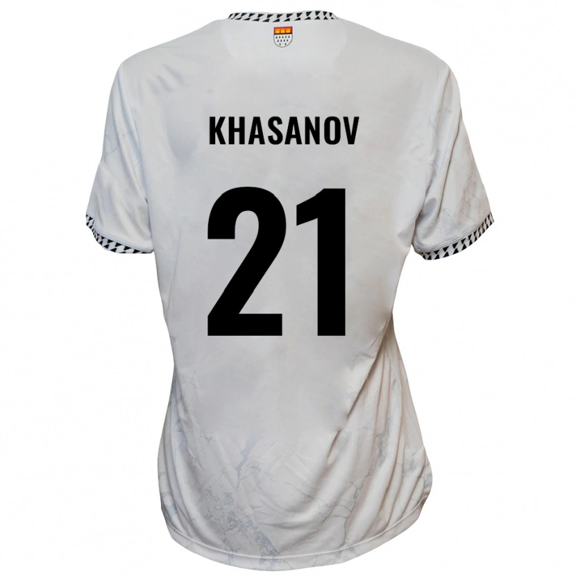 Danxen Børn Denys Khasanov #21 Hvid Sort Udebane Spillertrøjer 2025/26 Trøje T-Shirt