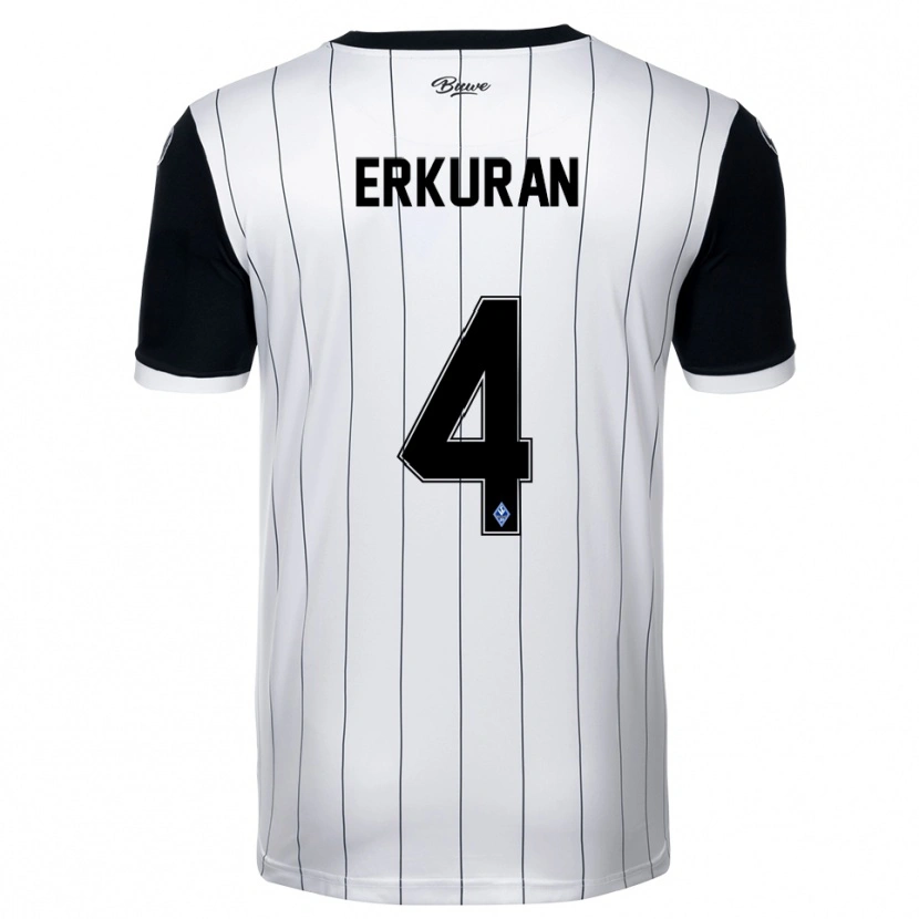 Danxen Børn Emirhan Erkuran #4 Hvid Sort Udebane Spillertrøjer 2025/26 Trøje T-Shirt