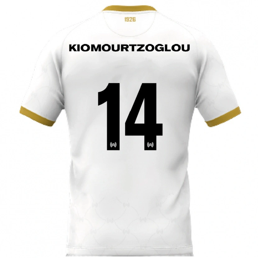 Danxen Børn Orestis Kiomourtzoglou #14 Hvid Guld Udebane Spillertrøjer 2025/26 Trøje T-Shirt