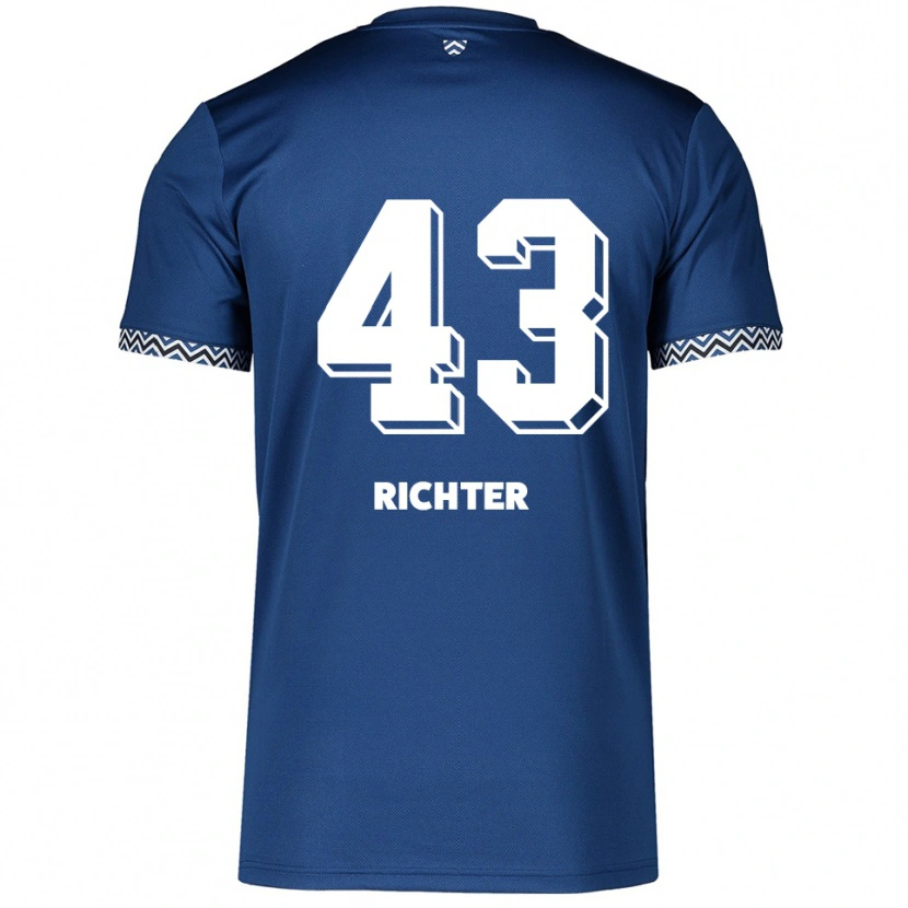 Danxen Mænd Daniel Richter #43 Navy Hvid Hjemmebane Spillertrøjer 2025/26 Trøje T-Shirt