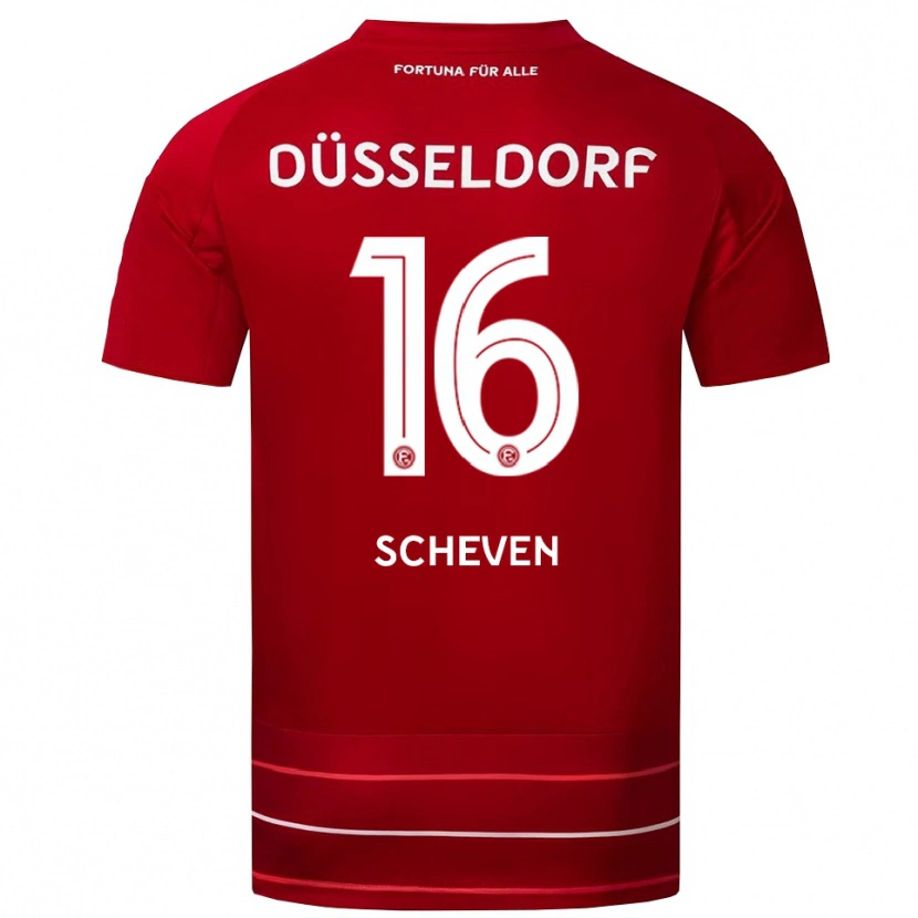 Danxen Mænd Josua Scheven #16 Rød Hvid Hjemmebane Spillertrøjer 2025/26 Trøje T-Shirt