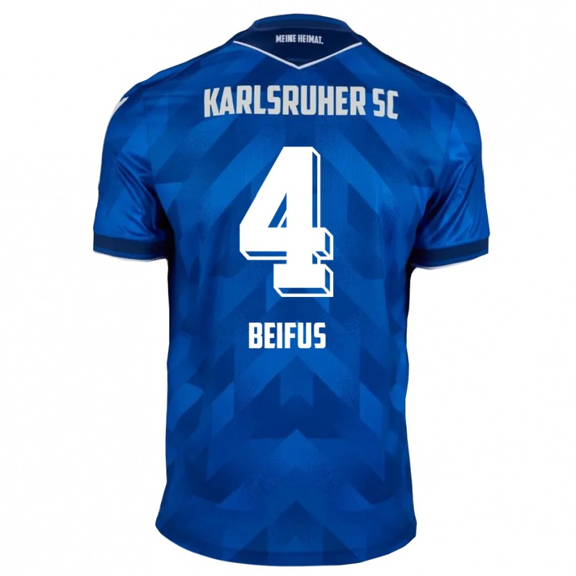 Danxen Mænd Marcel Beifus #4 Blå Hvid Hjemmebane Spillertrøjer 2025/26 Trøje T-Shirt