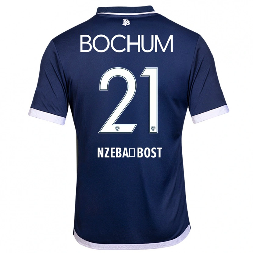 Danxen Mænd Jan Nzeba-Bost #21 Navy Hvid Hjemmebane Spillertrøjer 2025/26 Trøje T-Shirt
