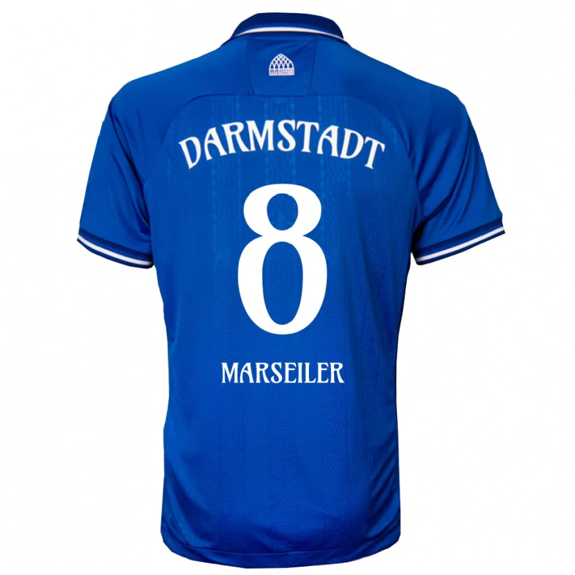 Danxen Mænd Luca Marseiler #8 Blå Hvid Hjemmebane Spillertrøjer 2025/26 Trøje T-Shirt
