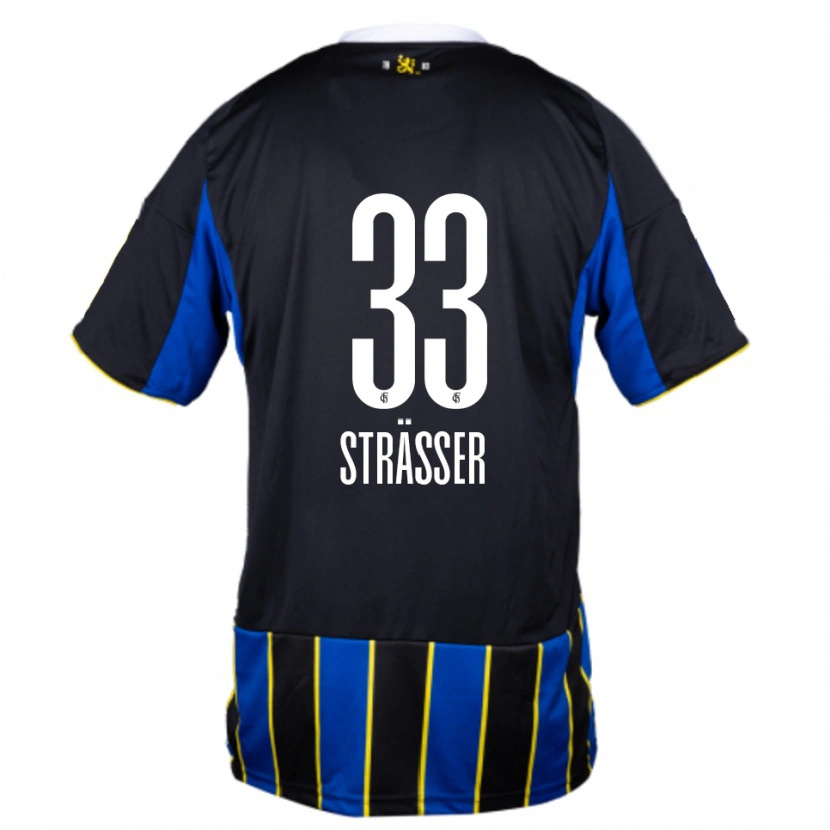 Danxen Mænd Jannick Strässer #33 Blå Sort Gul Hjemmebane Spillertrøjer 2025/26 Trøje T-Shirt