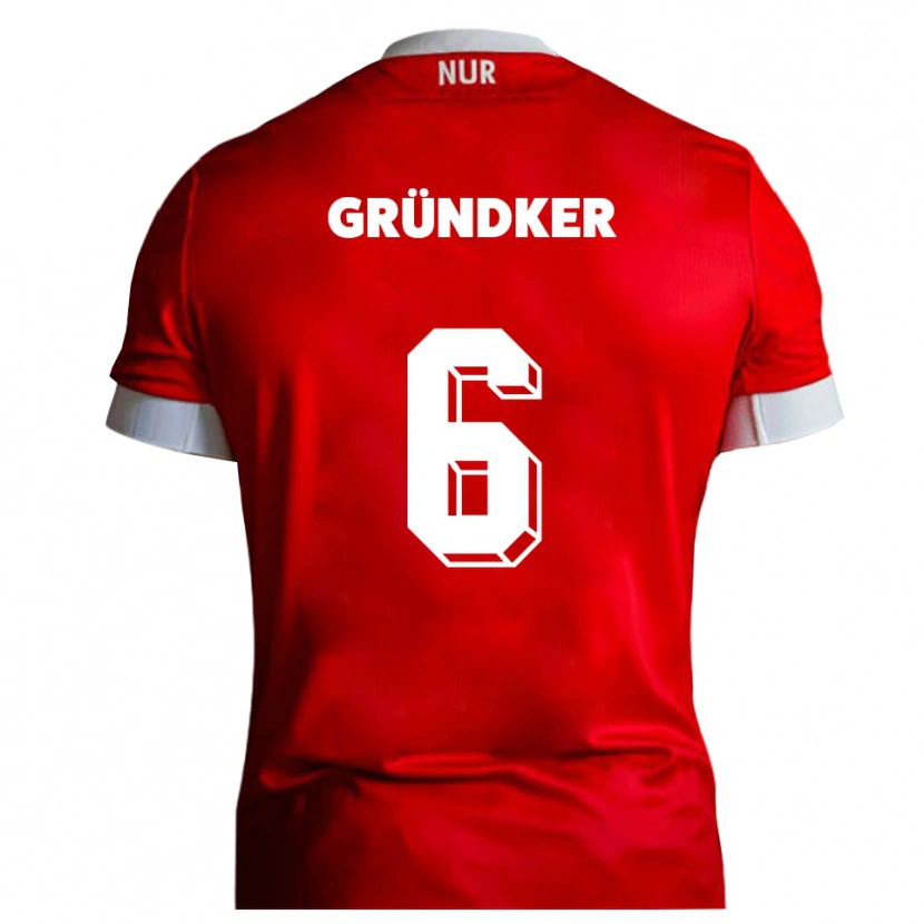 Danxen Mænd Julien Gründker #6 Rød Hvid Hjemmebane Spillertrøjer 2025/26 Trøje T-Shirt
