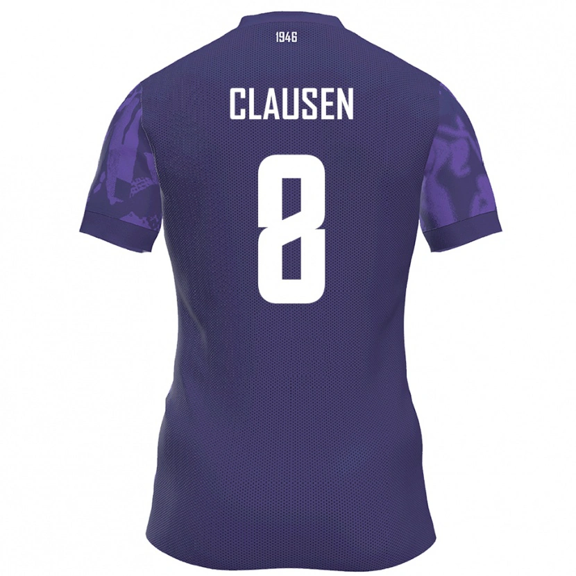 Danxen Mænd Mika Clausen #8 Lilla Hvid Hjemmebane Spillertrøjer 2025/26 Trøje T-Shirt