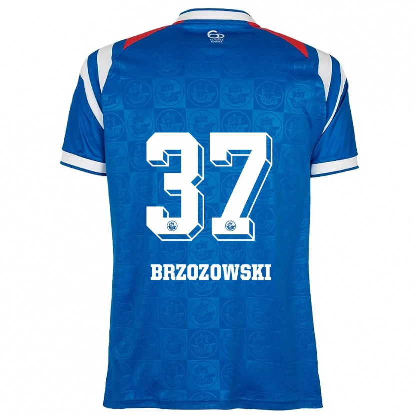 Danxen Mænd Milosz Brzozowski #37 Blå Hvid Rød Hjemmebane Spillertrøjer 2025/26 Trøje T-Shirt