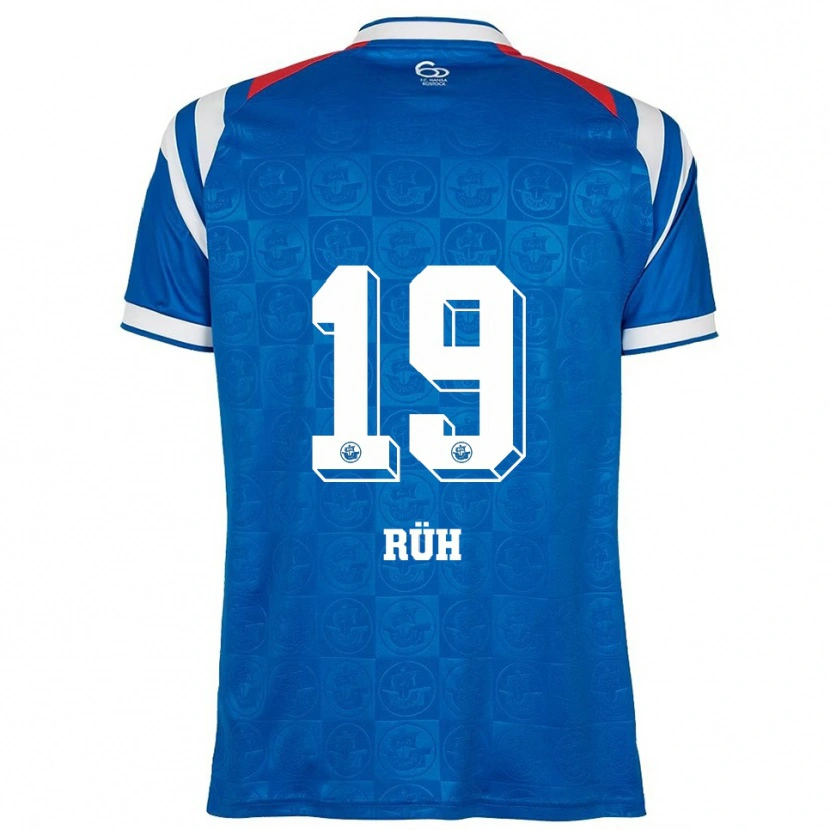 Danxen Mænd Julian Rüh #19 Blå Hvid Rød Hjemmebane Spillertrøjer 2025/26 Trøje T-Shirt