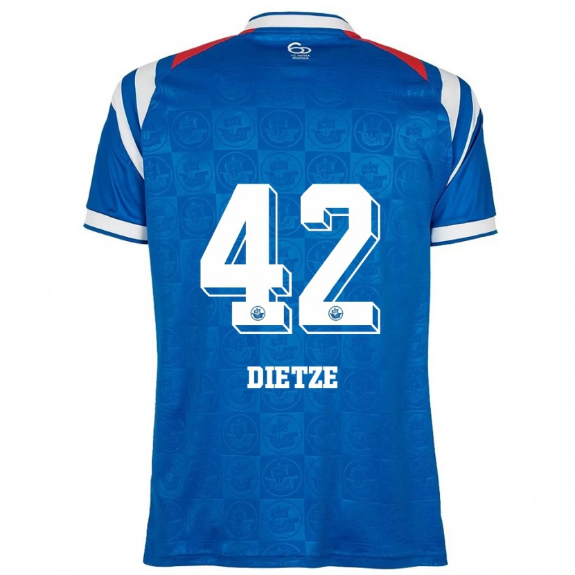 Danxen Mænd Benno Dietze #42 Blå Hvid Rød Hjemmebane Spillertrøjer 2025/26 Trøje T-Shirt