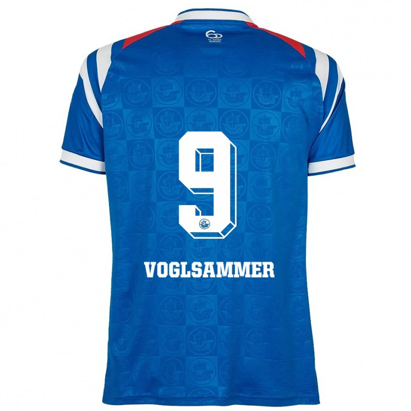 Danxen Mænd Andreas Voglsammer #9 Blå Hvid Rød Hjemmebane Spillertrøjer 2025/26 Trøje T-Shirt