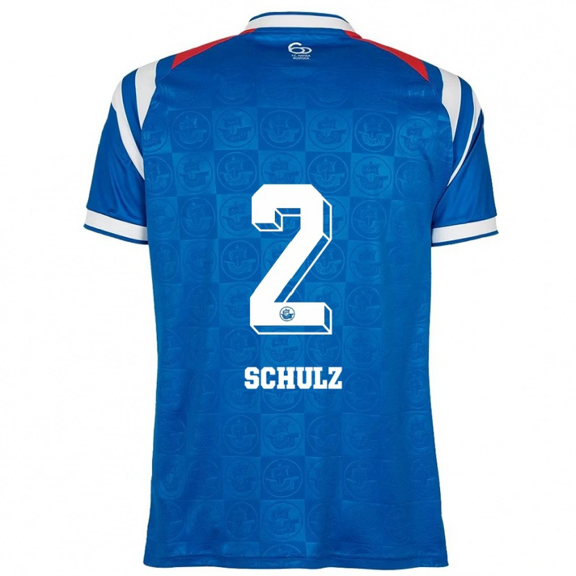 Danxen Mænd Nils Schulz #2 Blå Hvid Rød Hjemmebane Spillertrøjer 2025/26 Trøje T-Shirt