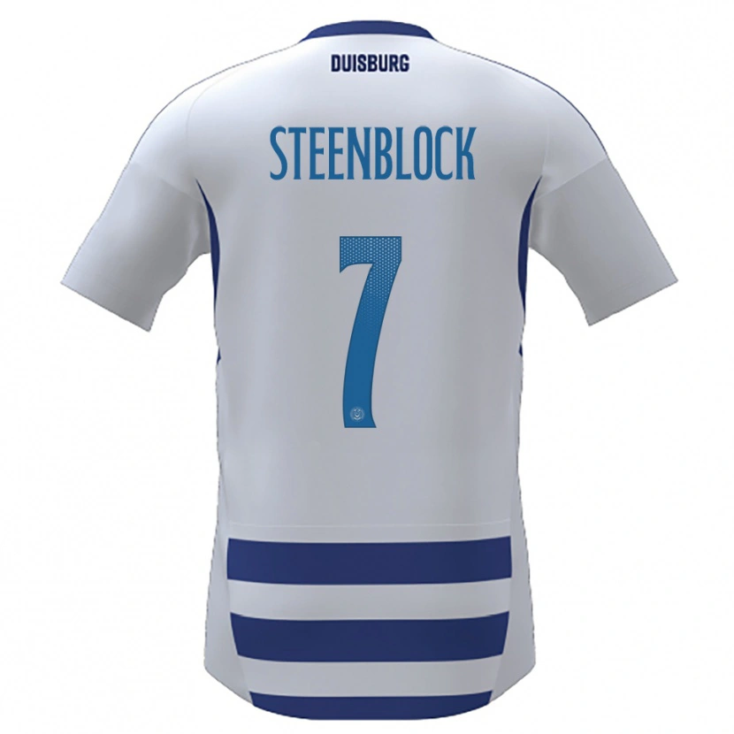 Danxen Mænd Jannis Steenblock #7 Hvid Blå Hjemmebane Spillertrøjer 2025/26 Trøje T-Shirt
