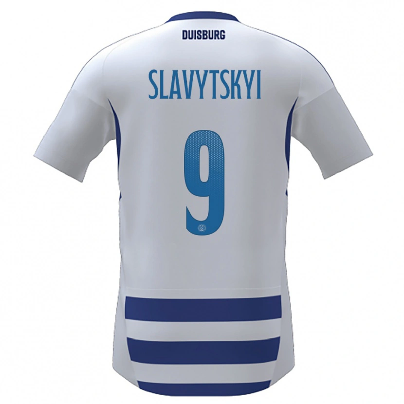 Danxen Mænd Nikita Slavytskyi #9 Hvid Blå Hjemmebane Spillertrøjer 2025/26 Trøje T-Shirt