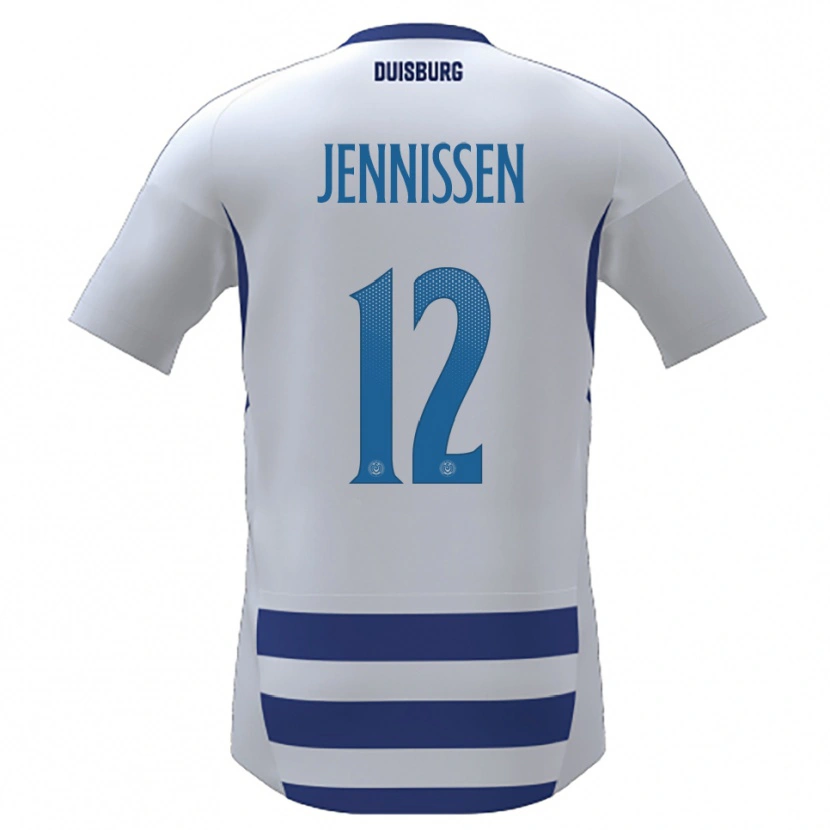 Danxen Mænd Laurenz Jennissen #12 Hvid Blå Hjemmebane Spillertrøjer 2025/26 Trøje T-Shirt