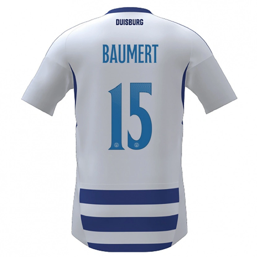 Danxen Mænd Moritz Baumert #15 Hvid Blå Hjemmebane Spillertrøjer 2025/26 Trøje T-Shirt