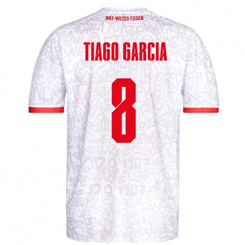 Danxen Mænd Tiago Garcia Rodriguez #8 Hvid Rød Hjemmebane Spillertrøjer 2025/26 Trøje T-Shirt