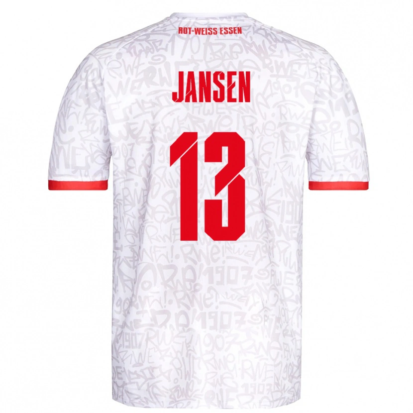 Danxen Mænd Joshua Jansen #13 Hvid Rød Hjemmebane Spillertrøjer 2025/26 Trøje T-Shirt