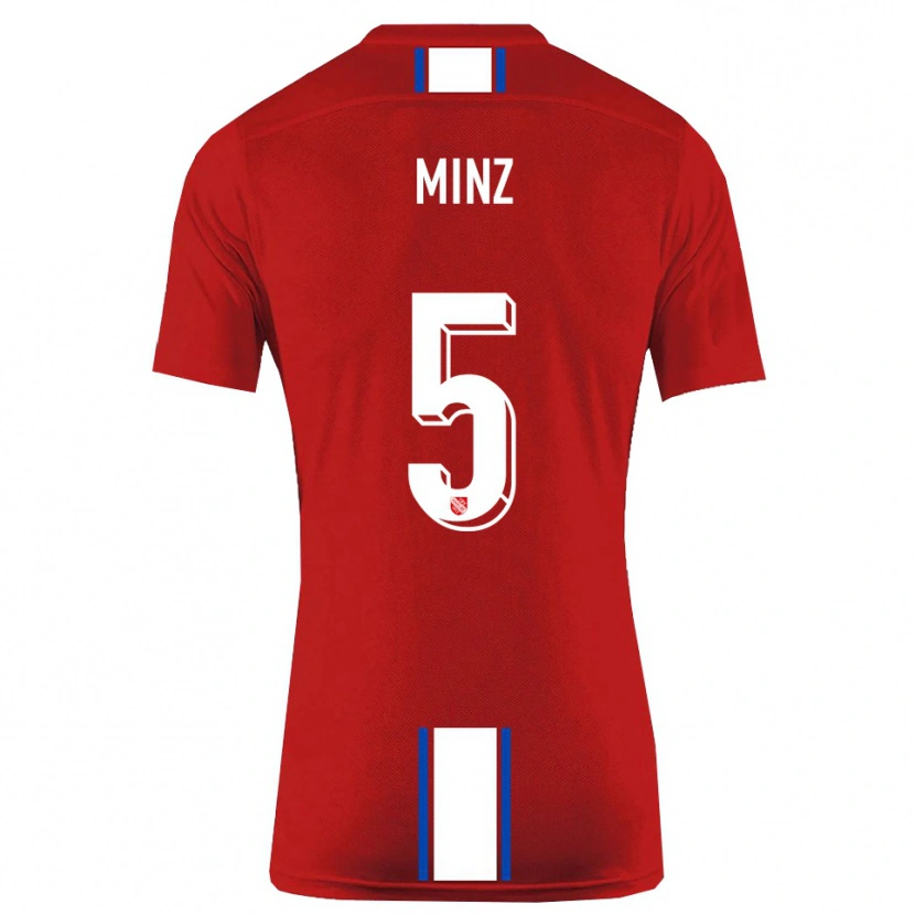 Danxen Mænd Dominic Minz #5 Rød Hvid Hjemmebane Spillertrøjer 2025/26 Trøje T-Shirt