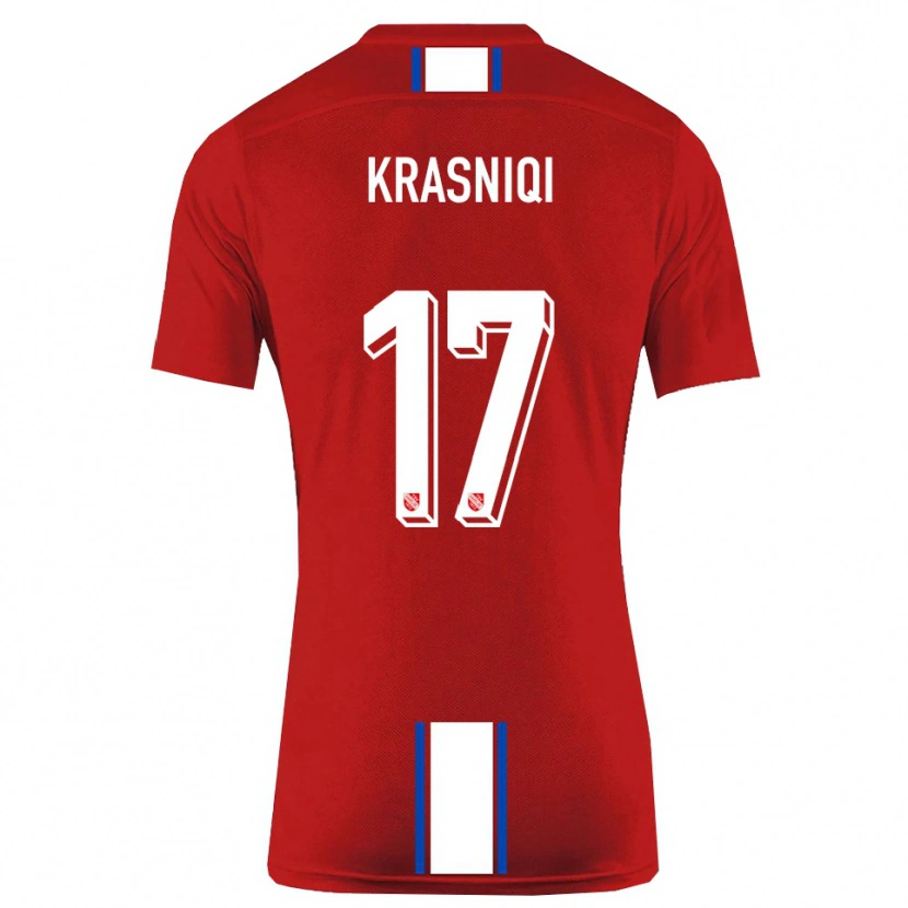 Danxen Mænd Ermal Krasniqi #17 Rød Hvid Hjemmebane Spillertrøjer 2025/26 Trøje T-Shirt