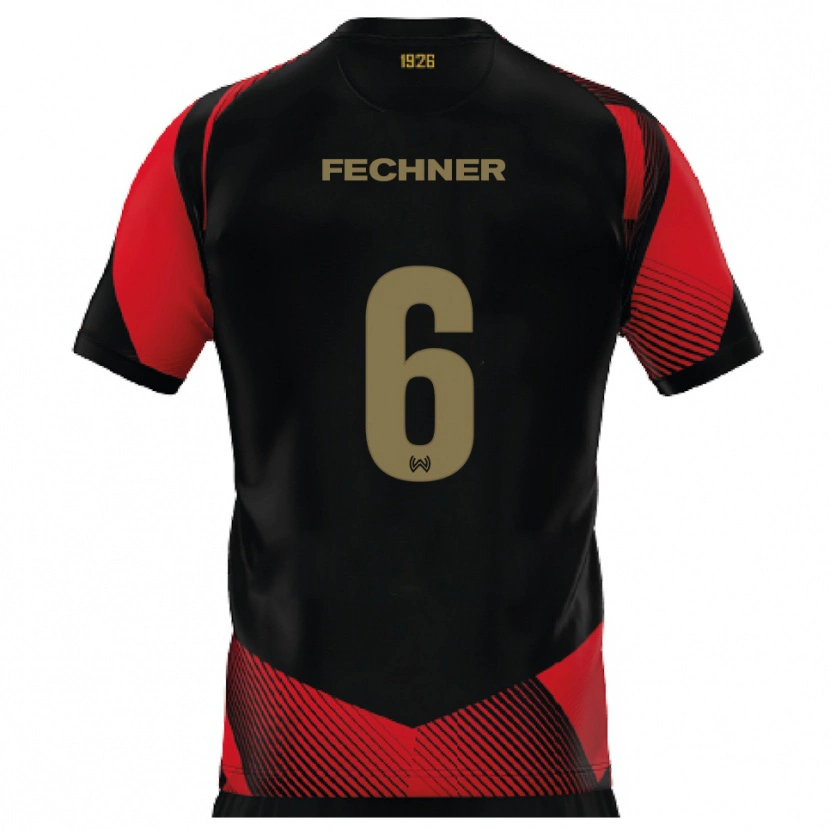 Danxen Mænd Gino Fechner #6 Sort Rød Hjemmebane Spillertrøjer 2025/26 Trøje T-Shirt