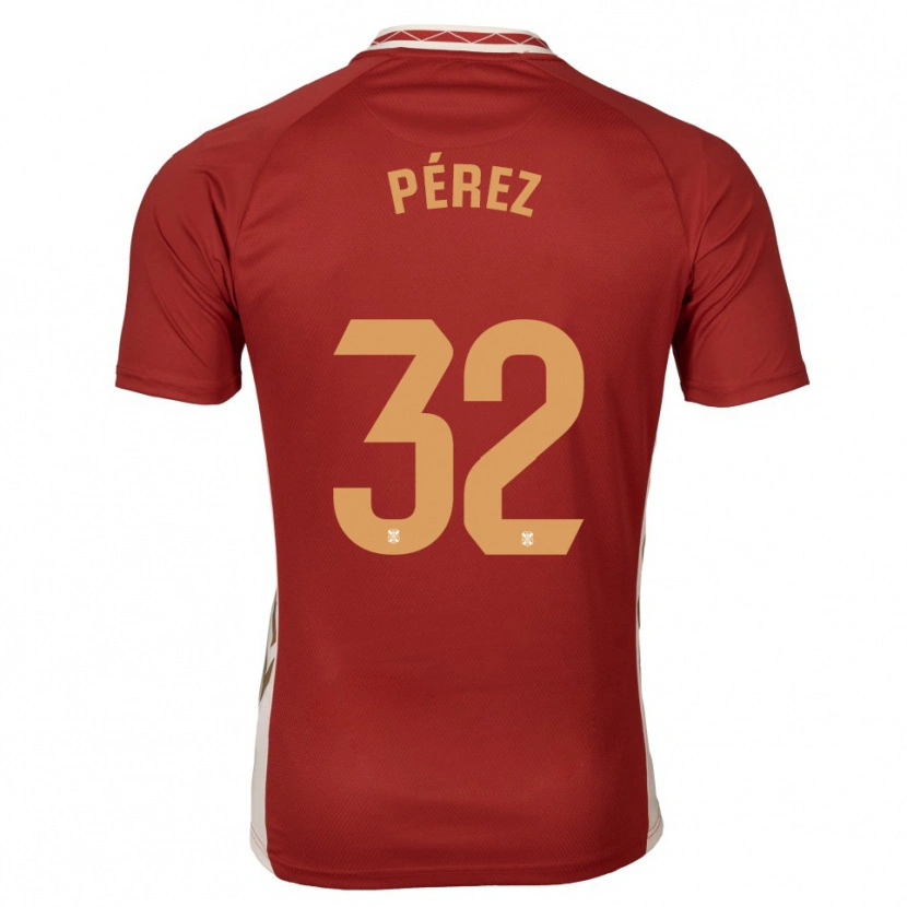 Danxen Mænd Joel Pérez #32 Burgundy Guld Udebane Spillertrøjer 2025/26 Trøje T-Shirt