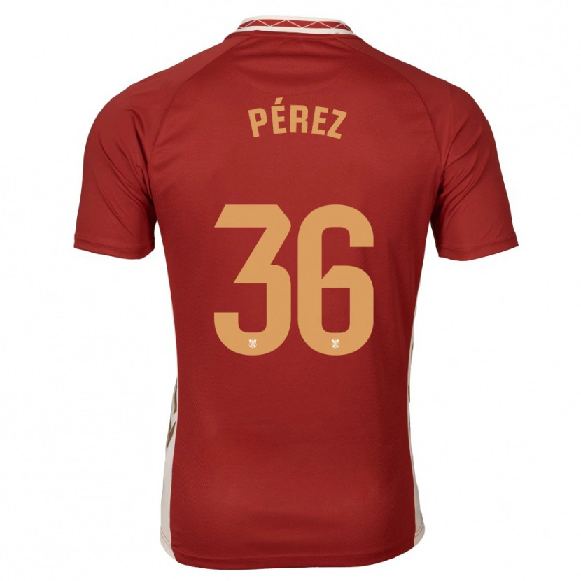 Danxen Mænd Dani Pérez #36 Burgundy Guld Udebane Spillertrøjer 2025/26 Trøje T-Shirt