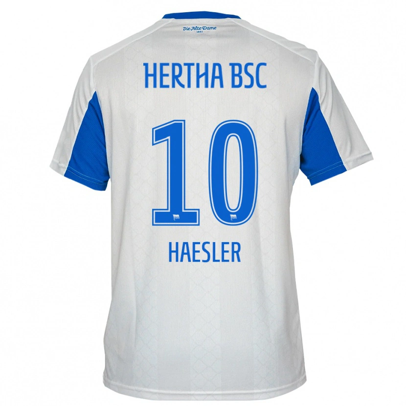 Danxen Mænd Aurelia Haesler #10 Hvid Blå Udebane Spillertrøjer 2025/26 Trøje T-Shirt