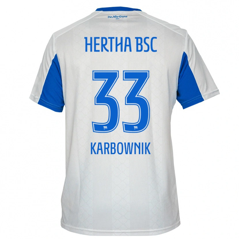 Danxen Mænd Michal Karbownik #33 Hvid Blå Udebane Spillertrøjer 2025/26 Trøje T-Shirt