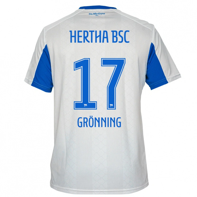 Danxen Mænd Sebastian Grönning #17 Hvid Blå Udebane Spillertrøjer 2025/26 Trøje T-Shirt