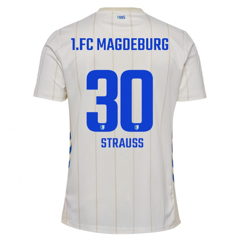 Danxen Mænd Emil Strauß #30 Hvid Blå Udebane Spillertrøjer 2025/26 Trøje T-Shirt