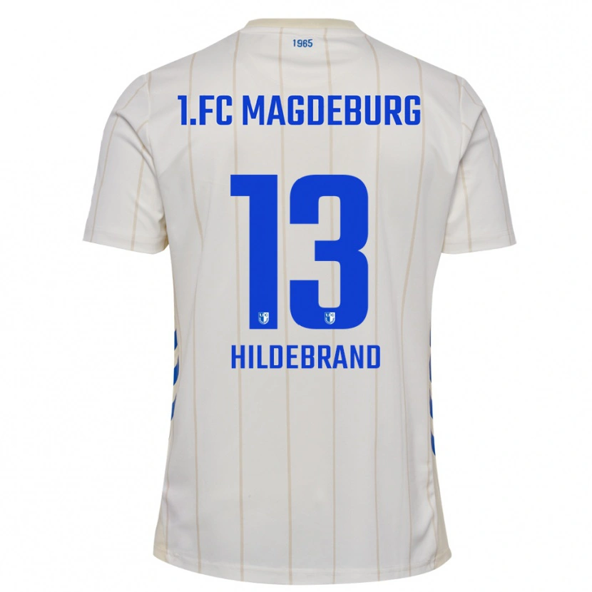 Danxen Mænd Caroline Hildebrand #13 Hvid Blå Udebane Spillertrøjer 2025/26 Trøje T-Shirt