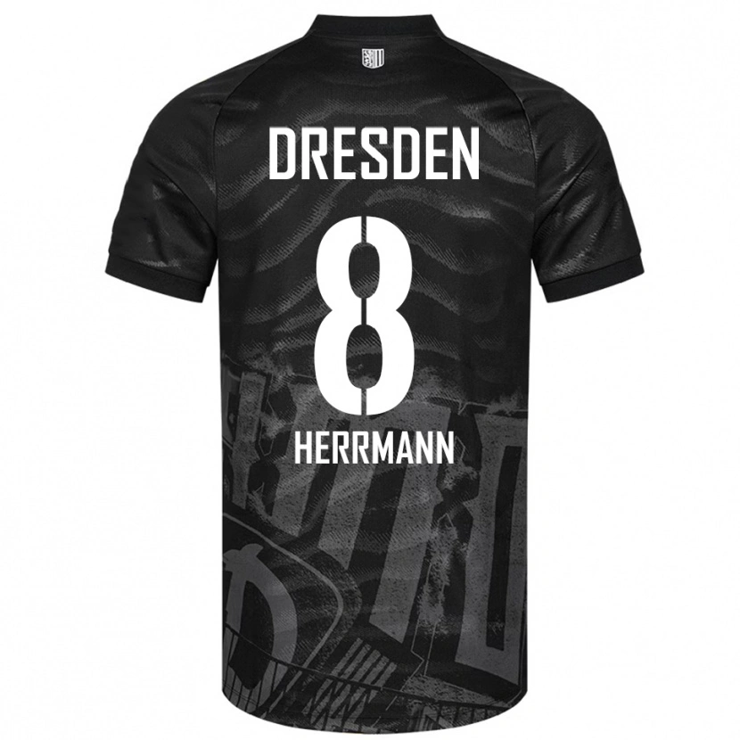Danxen Mænd Luca Herrmann #8 Sort Grå Udebane Spillertrøjer 2025/26 Trøje T-Shirt